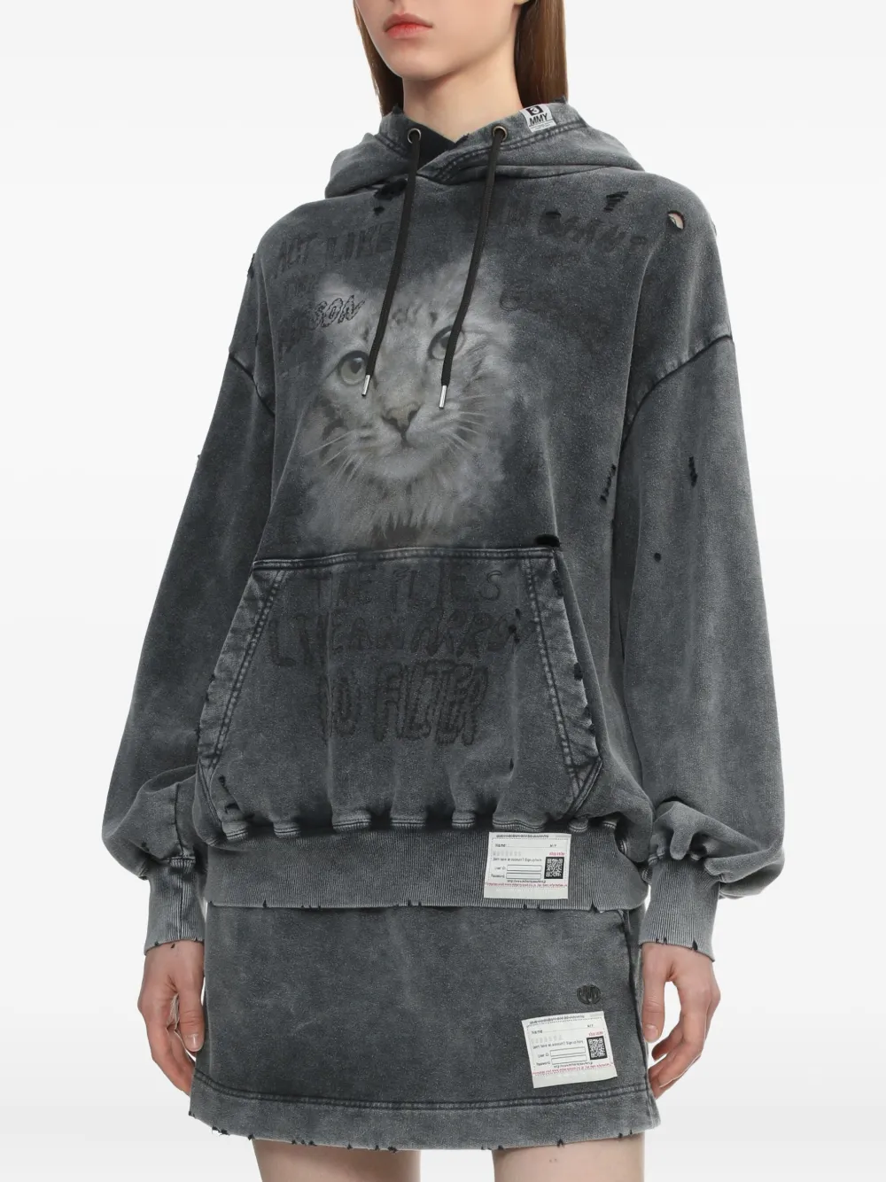 Maison MIHARA YASUHIRO Gerafelde hoodie met logoprint Zwart