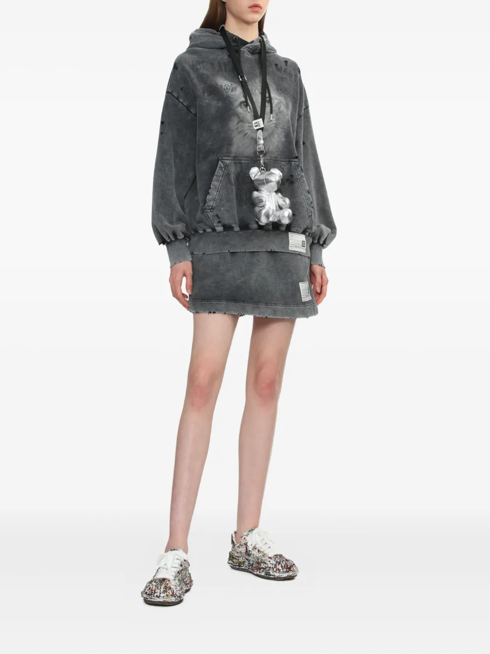 Maison MIHARA YASUHIRO Gerafelde hoodie met logoprint Zwart