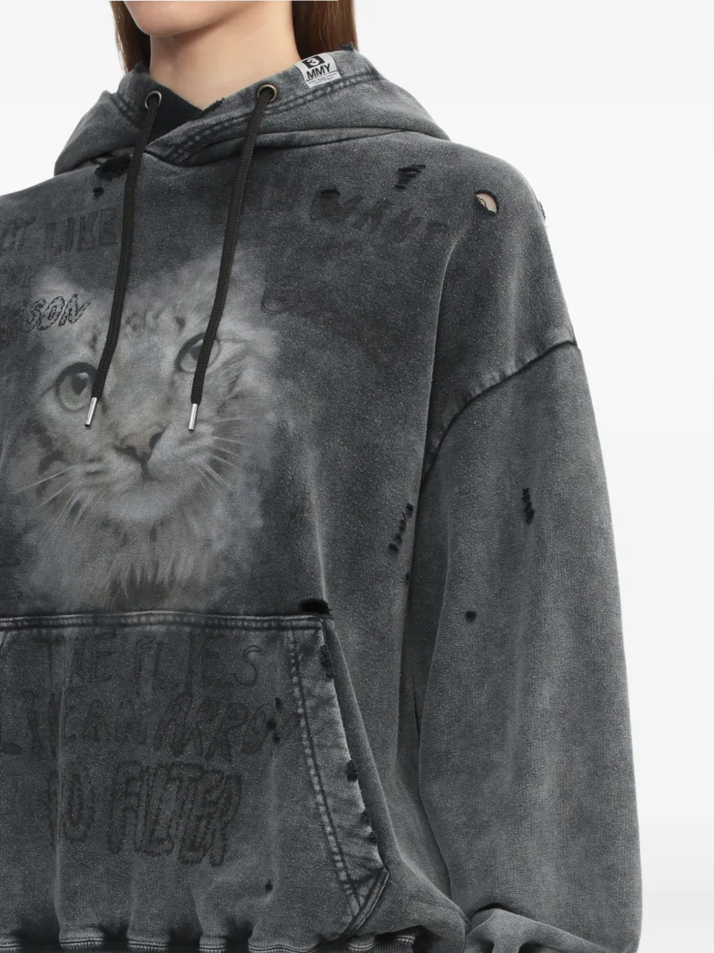 Maison MIHARA YASUHIRO Gerafelde hoodie met logoprint Zwart