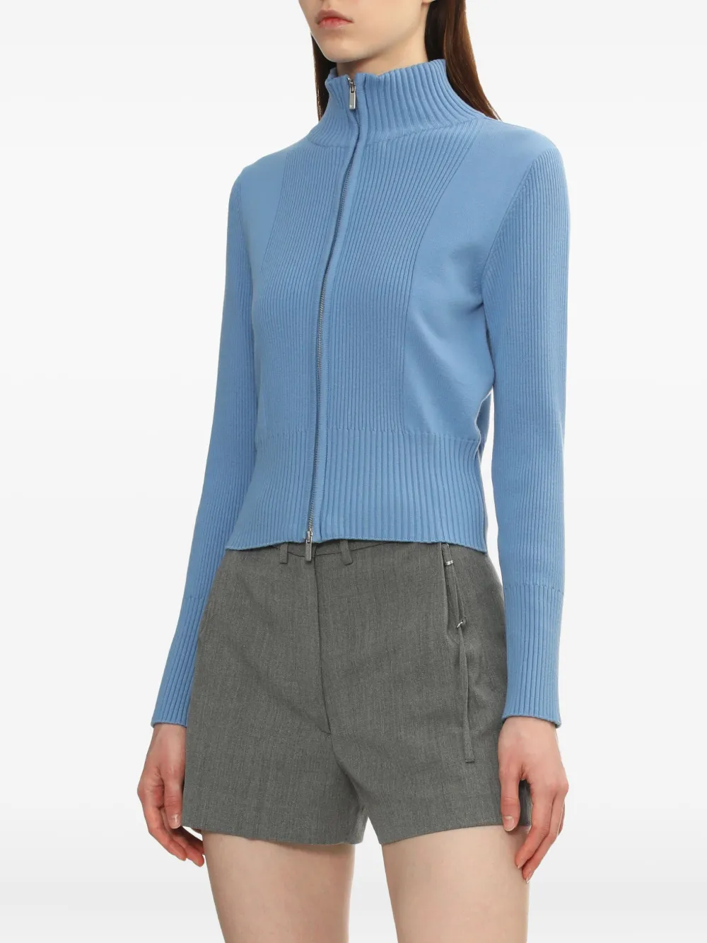 Low Classic zip-up ribbed-knit cardigan Blauw