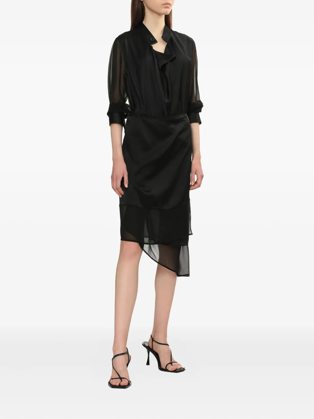 Helmut Lang Asymmetrische zijden jurk met chiffon laag Zwart