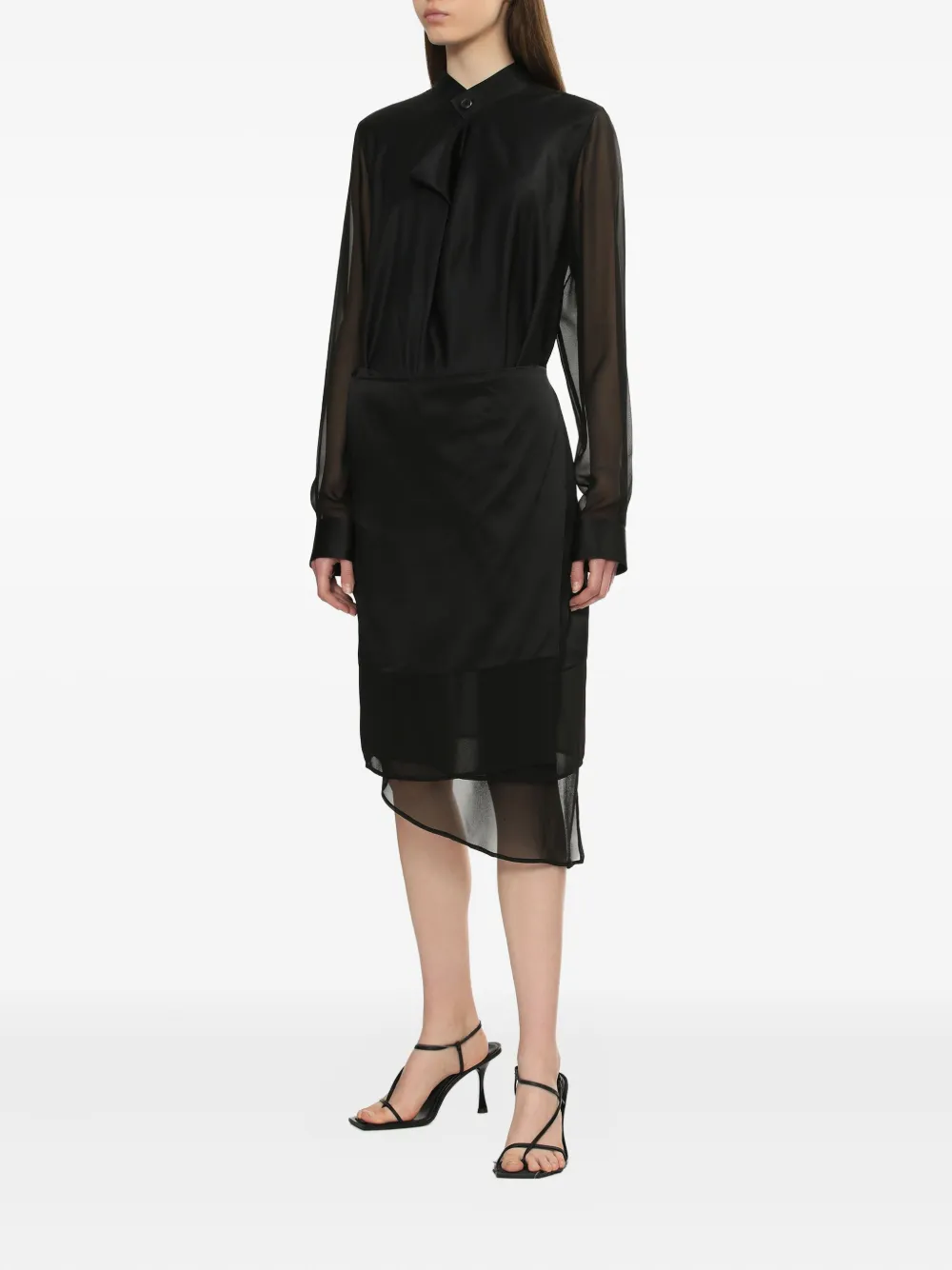 Helmut Lang Asymmetrische zijden jurk met chiffon laag Zwart