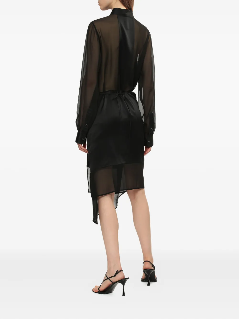 Helmut Lang Asymmetrische zijden jurk met chiffon laag Zwart