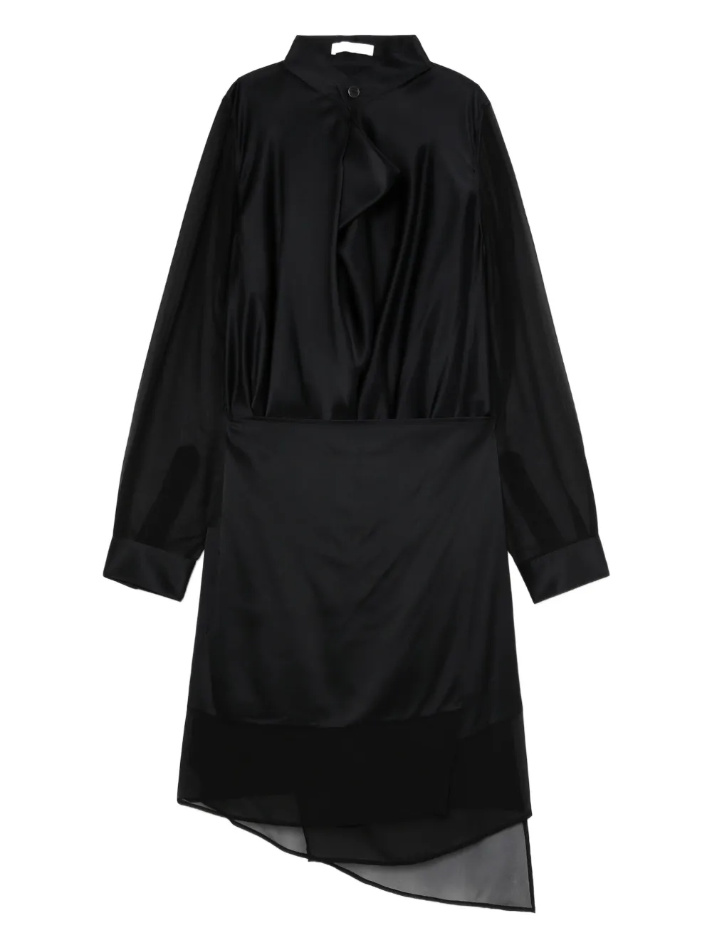 Helmut Lang asymmetric chiffon-overlay silk dress Zwart