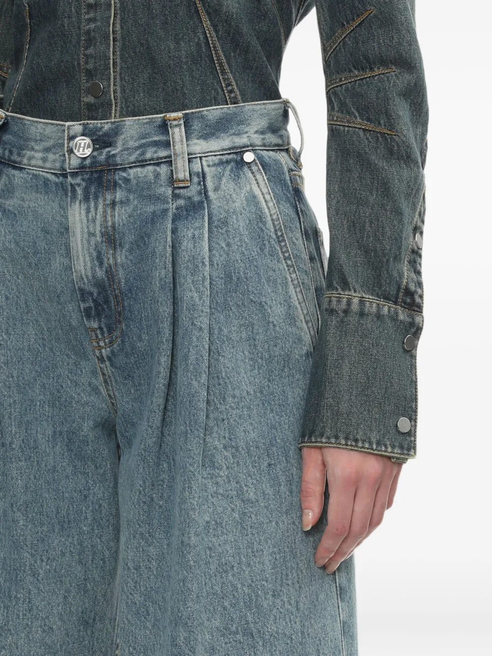 Helmut Lang Geplooide jeans Blauw
