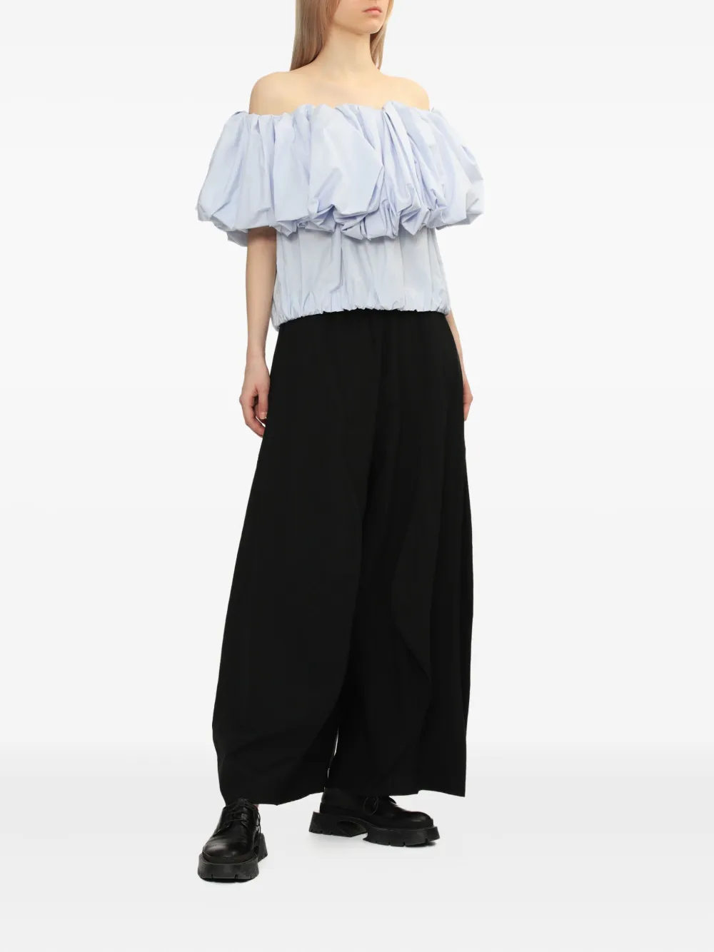 Enföld Top met pofmouwen en ruches - Blauw
