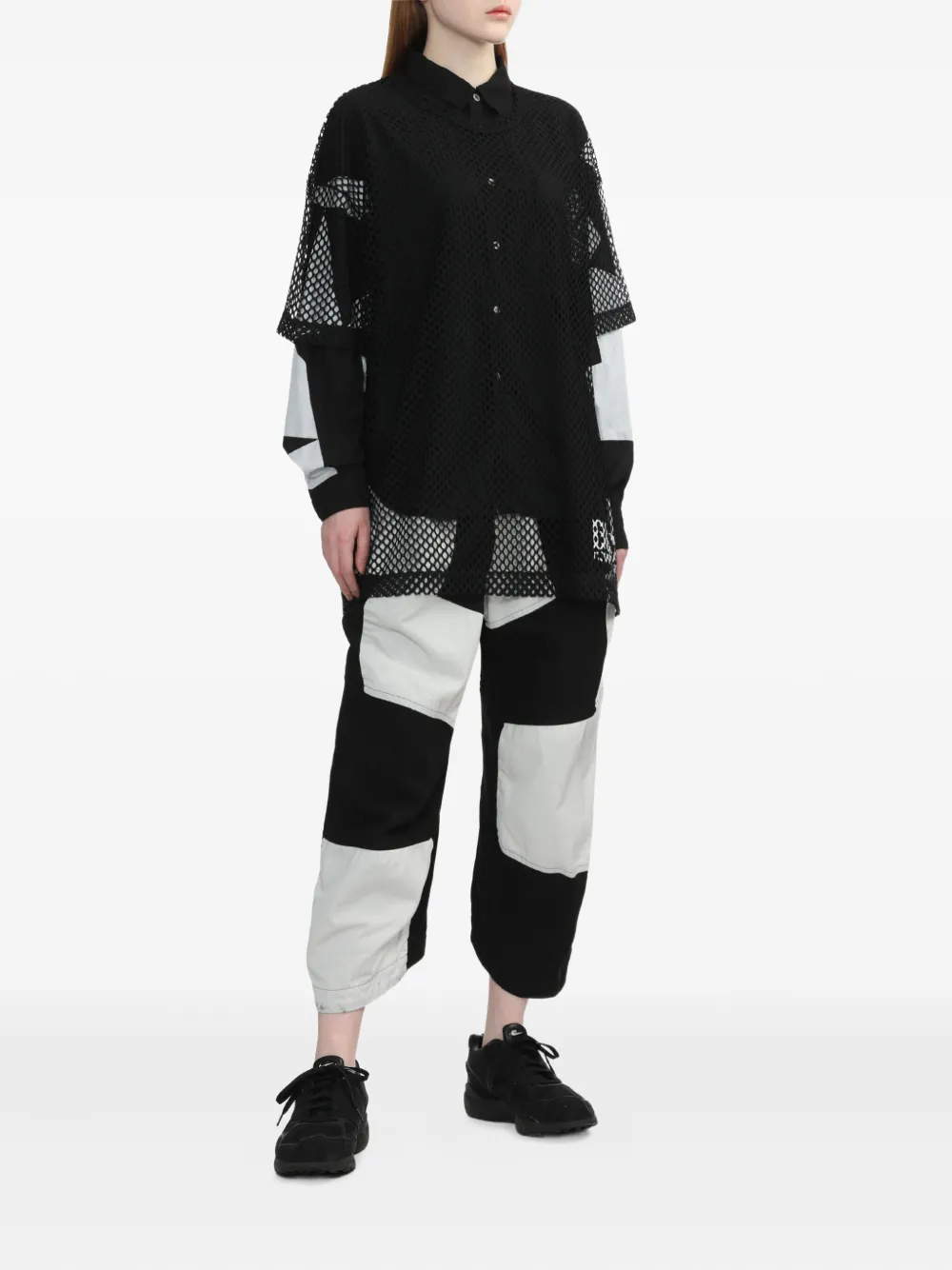 Black Comme Des Garçons T-shirt met mesh vlak Zwart