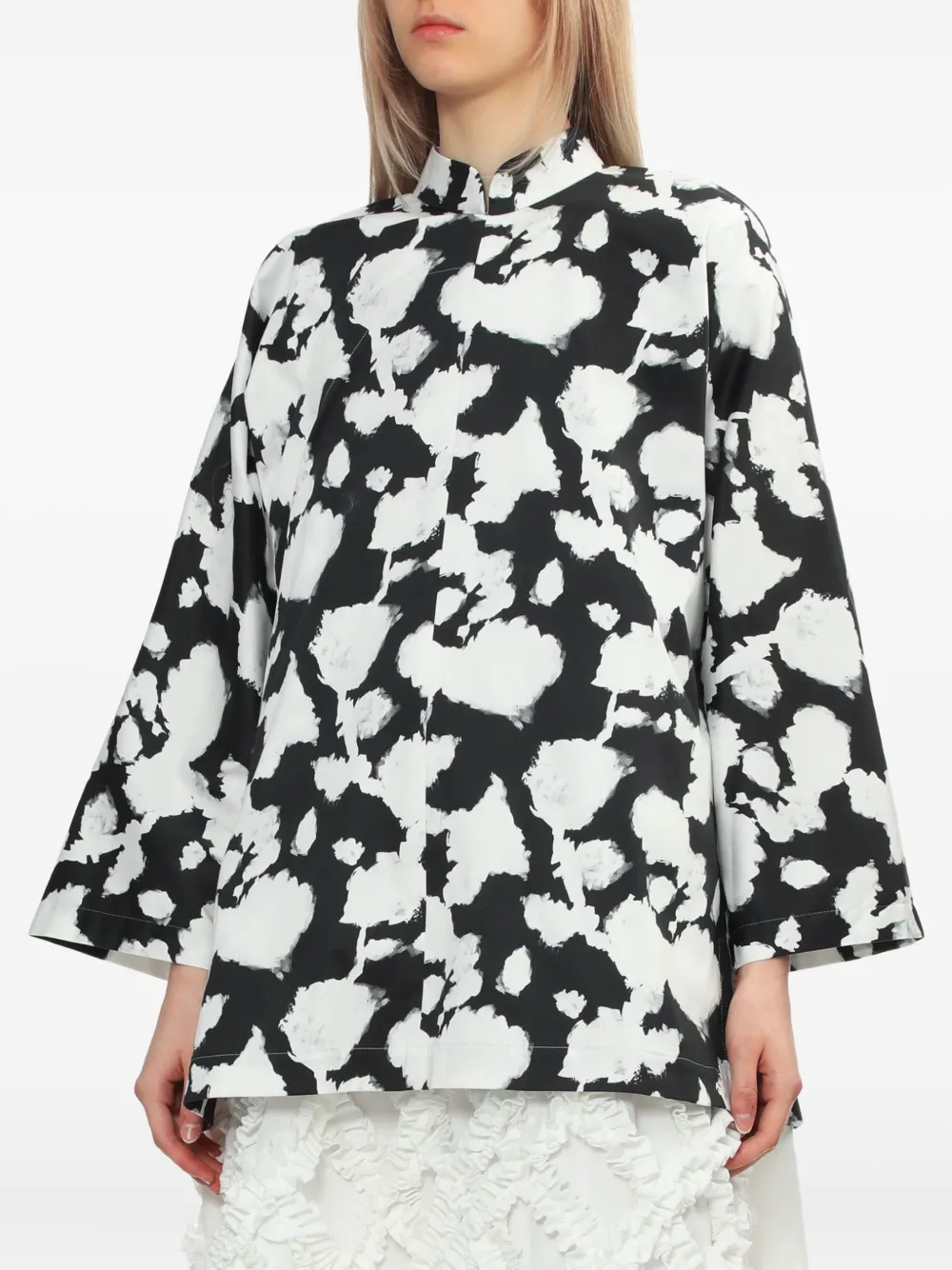 Comme Des Garçons Cotton Satin Pique Floral Pattern Jacket In Black