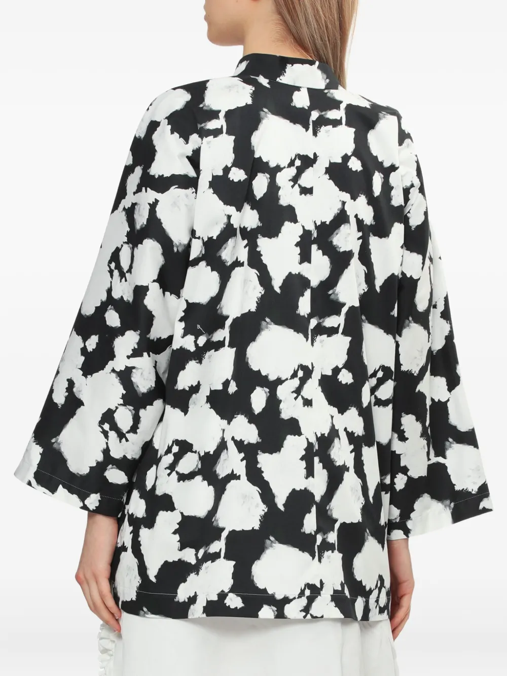 Comme Des Garçons Cotton Satin Pique Floral Pattern Jacket In Black