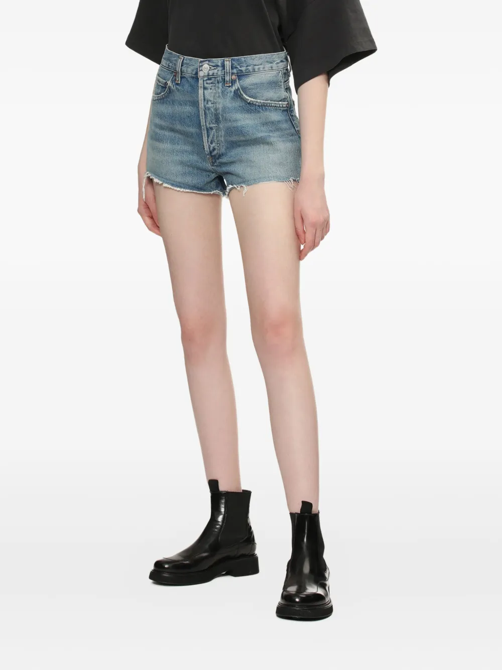 Agolde Frayed Denim Shorts In Blue