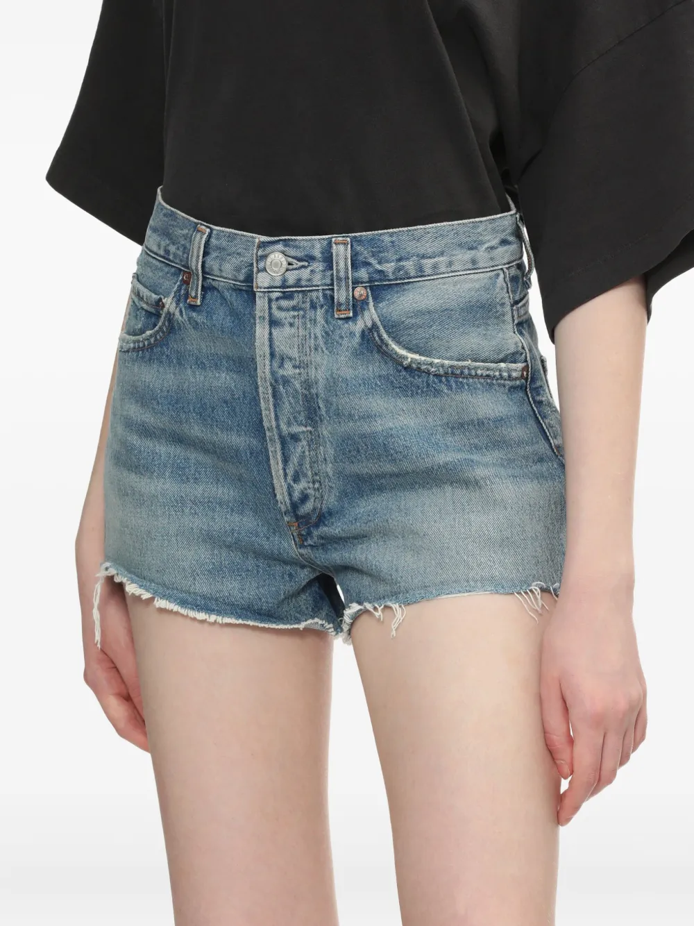 Agolde Frayed Denim Shorts In Blue