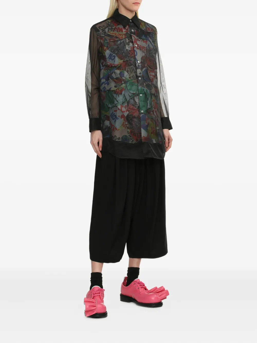 Comme Des Garçons Blouse met doorzichtig vlak en print - Zwart