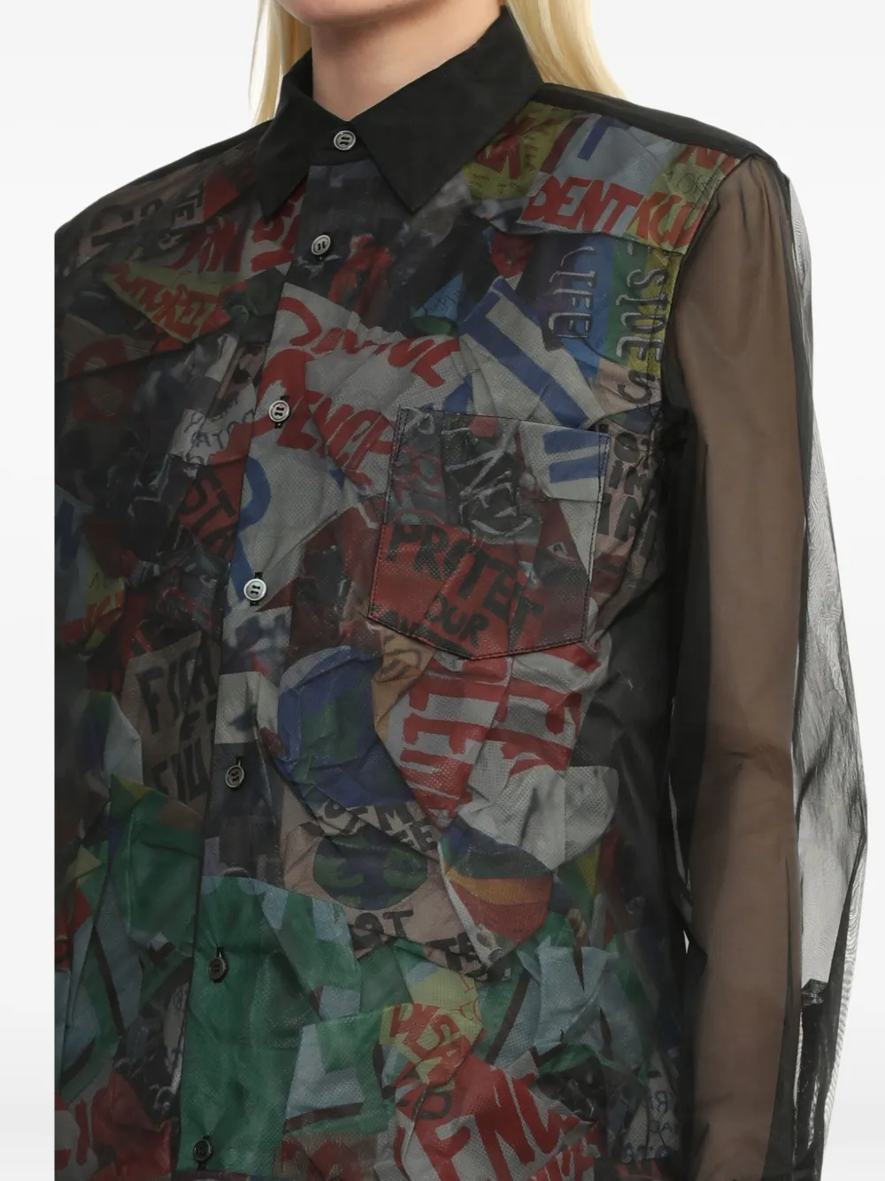 Comme Des Garçons Sheer-panel Printed Shirt In Black
