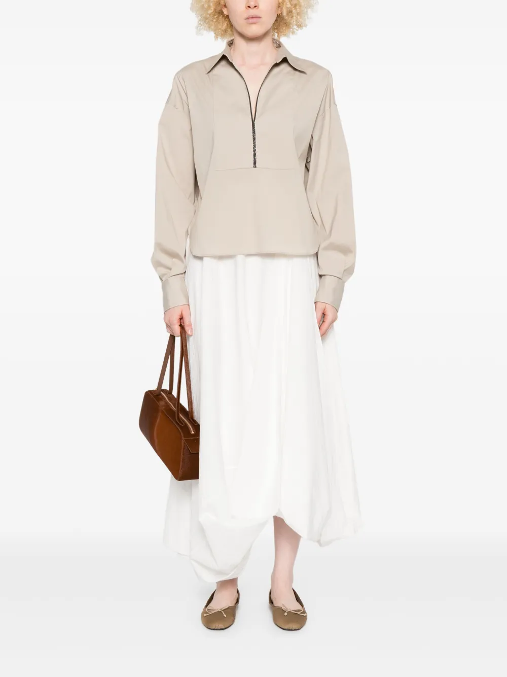 Brunello Cucinelli cotton-blend blouse - Beige