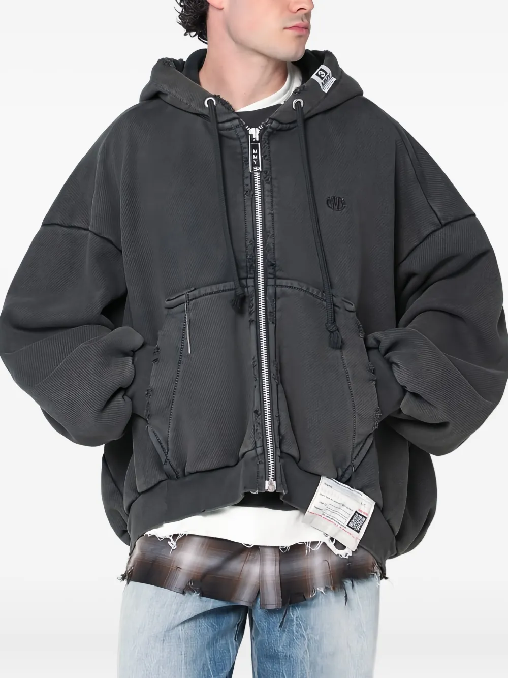 Maison MIHARA YASUHIRO frayed zip-up hoodie - Nero