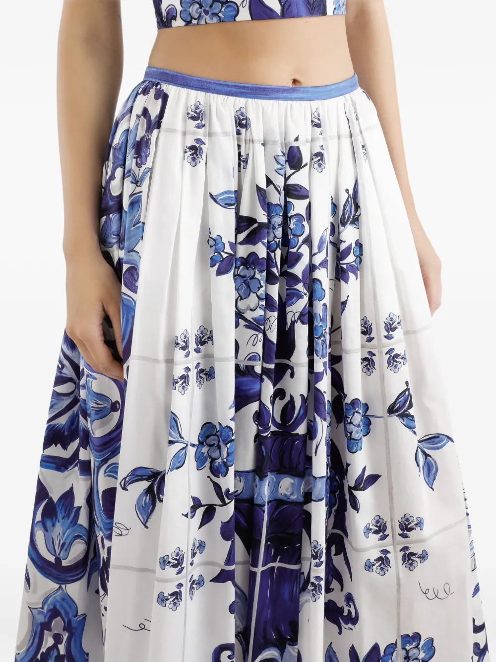 Dolce & Gabbana Majolica-print pleated skirt Blauw