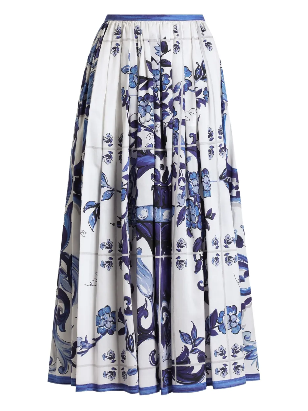 Dolce & Gabbana Majolica-print pleated skirt Blauw