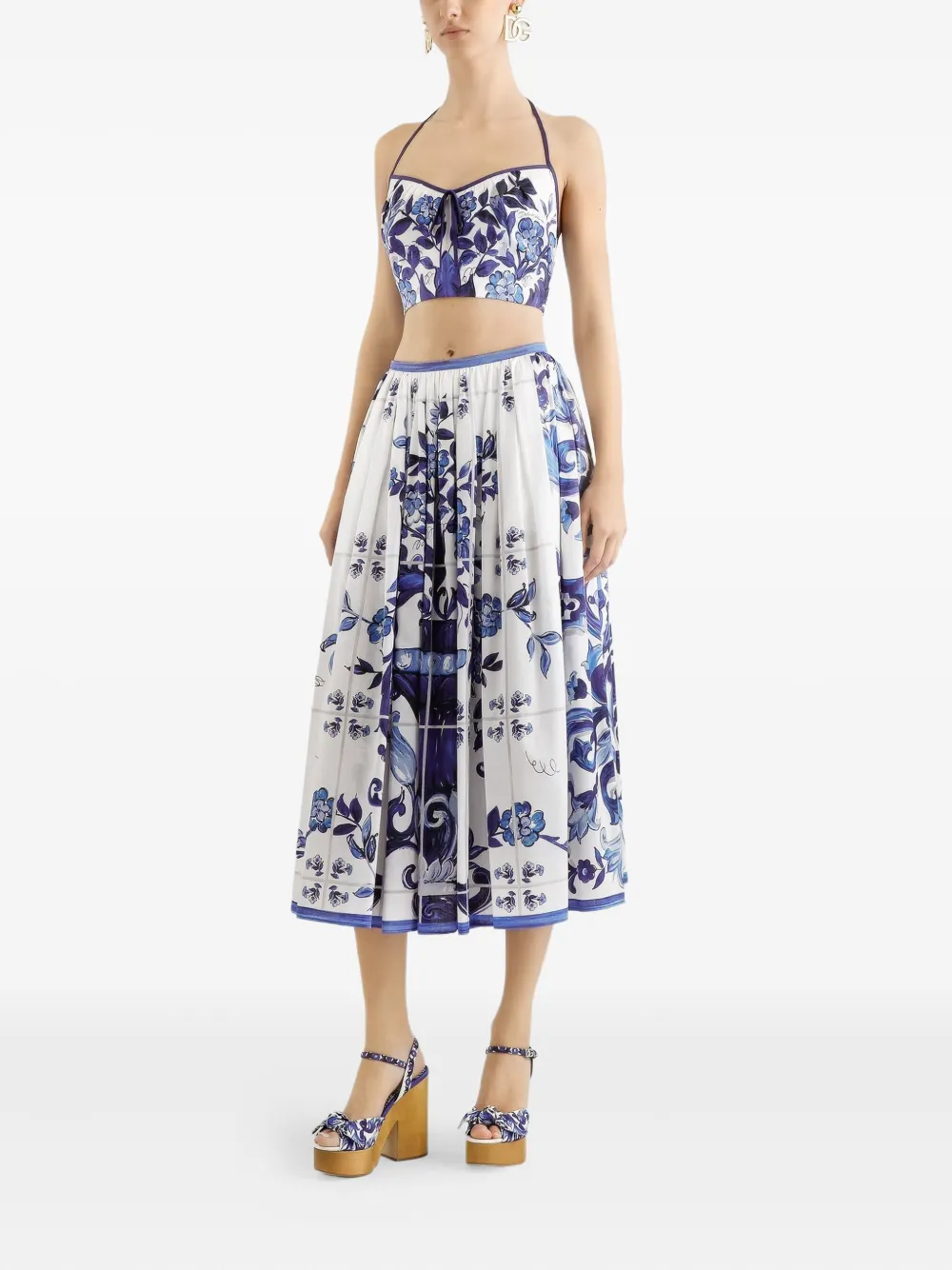 Dolce & Gabbana Majolica-print pleated skirt Blauw