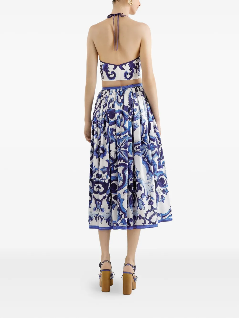 Dolce & Gabbana Majolica-print pleated skirt Blauw
