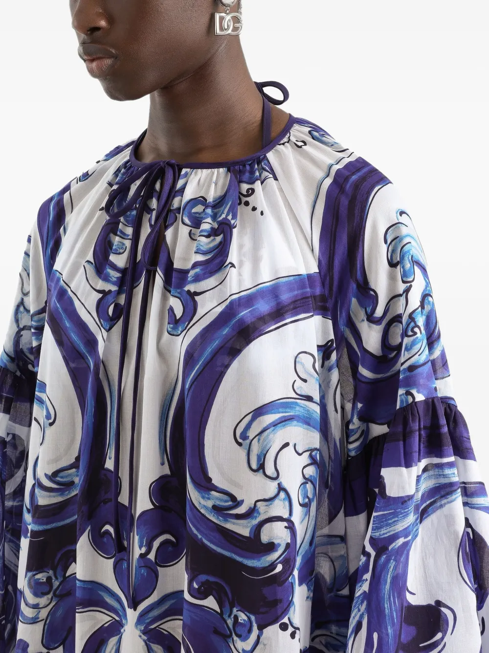 Dolce & Gabbana Gelaagde maxi-jurk met Majolica-print Blauw