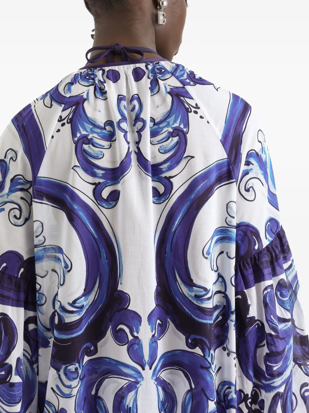 Dolce & Gabbana Gelaagde maxi-jurk met Majolica-print Blauw
