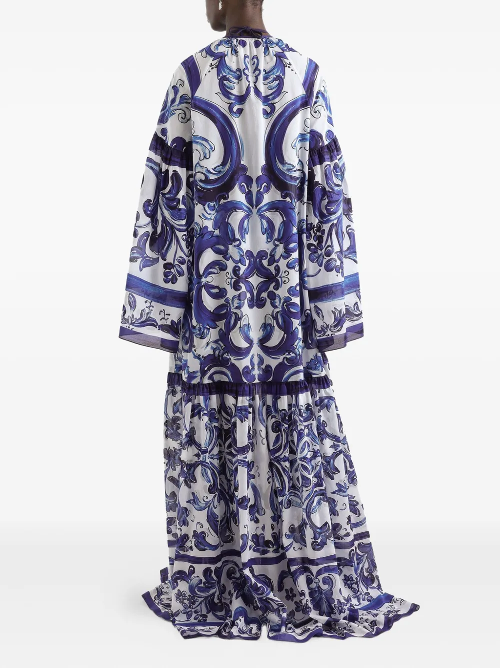Dolce & Gabbana Gelaagde maxi-jurk met Majolica-print Blauw