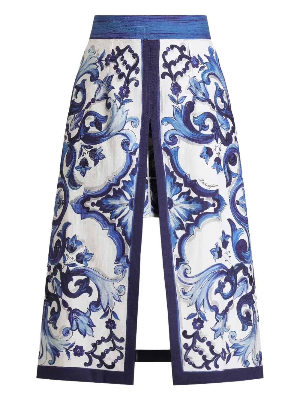 Dolce & Gabbana Majolica-print slit skirt Blauw