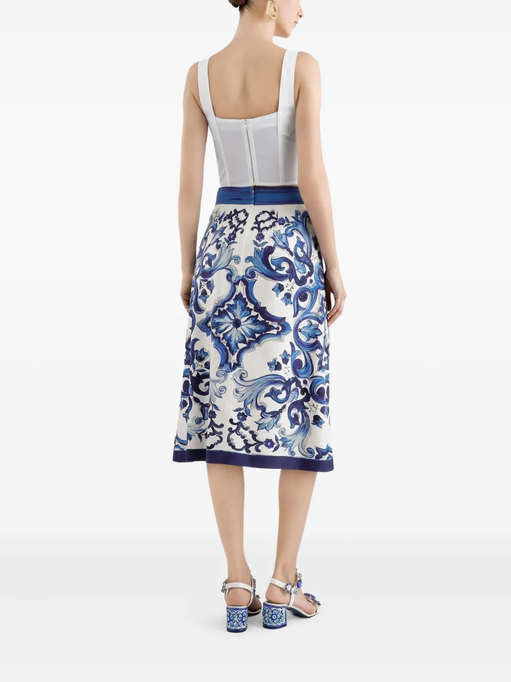 Dolce & Gabbana Majolica-print slit skirt Blauw