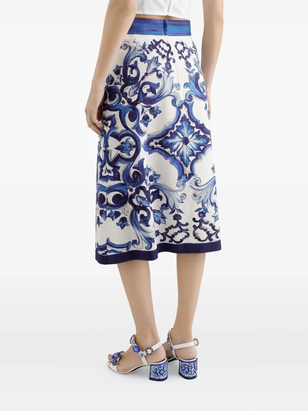 Dolce & Gabbana Majolica-print slit skirt Blauw