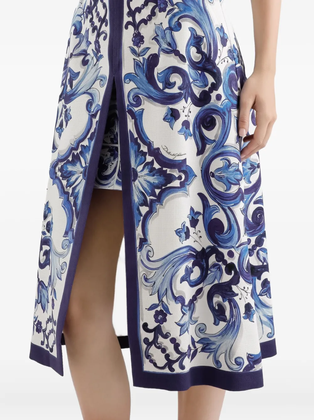 Dolce & Gabbana Majolica-print slit skirt Blauw