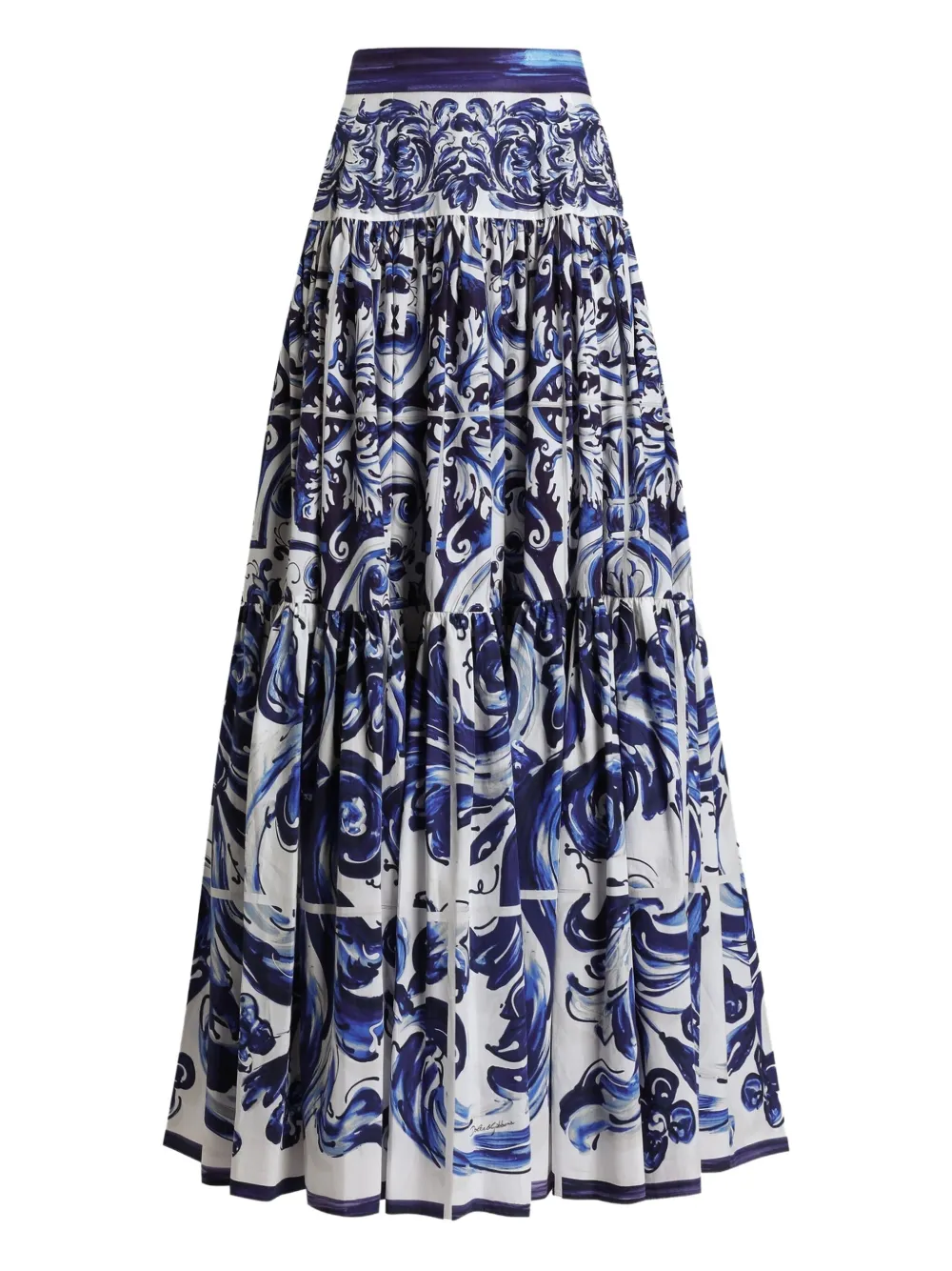 Dolce & Gabbana Majolica-print tiered skirt Blauw