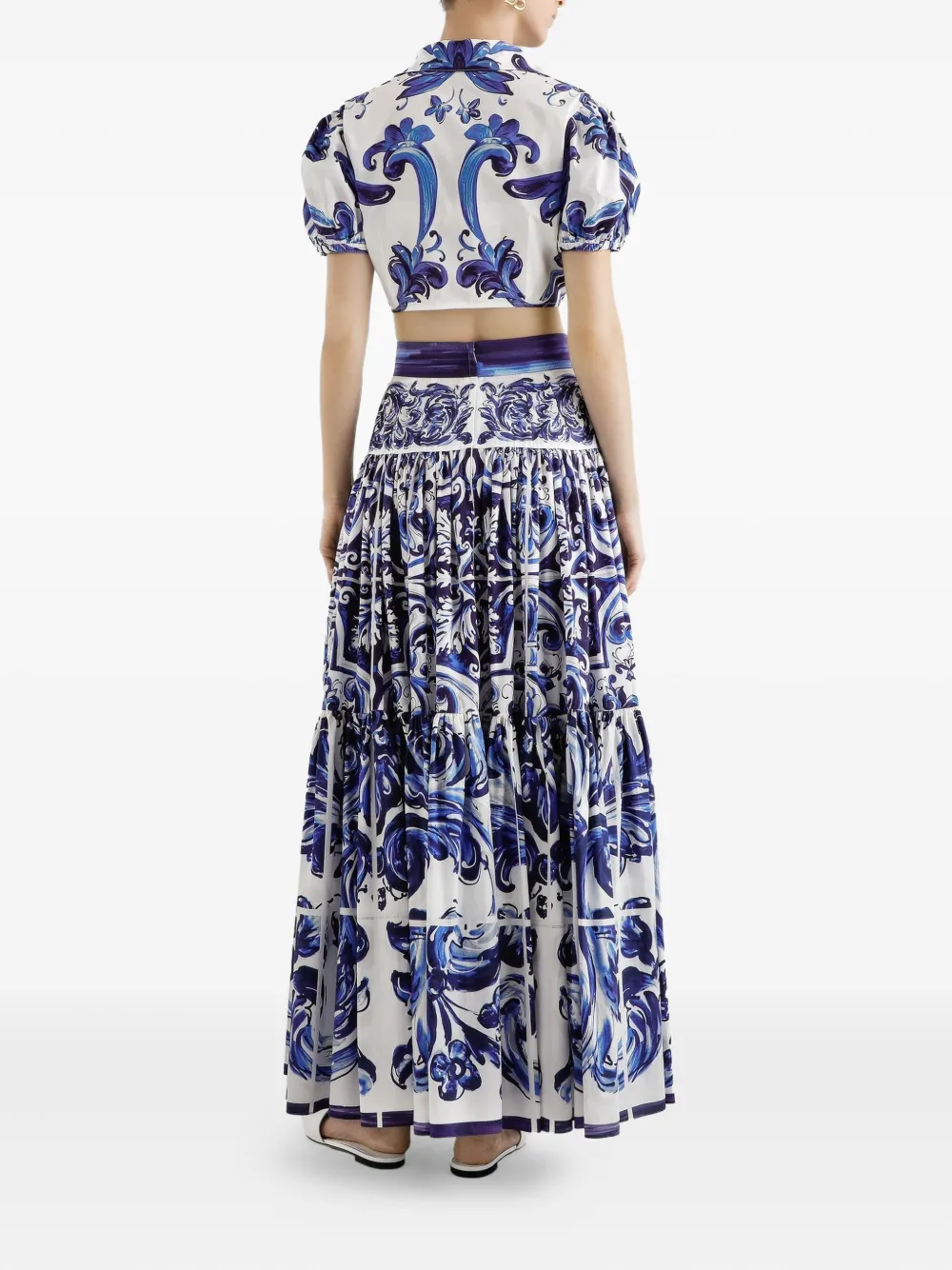 Dolce & Gabbana Majolica-print tiered skirt Blauw