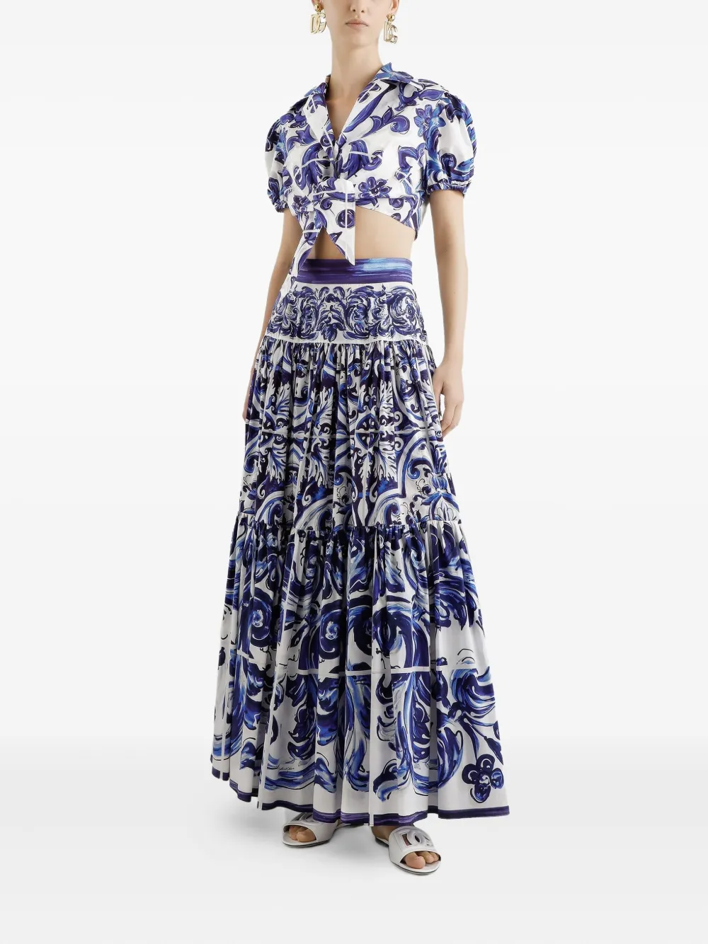 Dolce & Gabbana Majolica-print tiered skirt Blauw