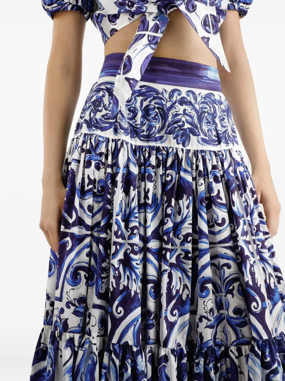 Dolce & Gabbana Majolica-print tiered skirt Blauw