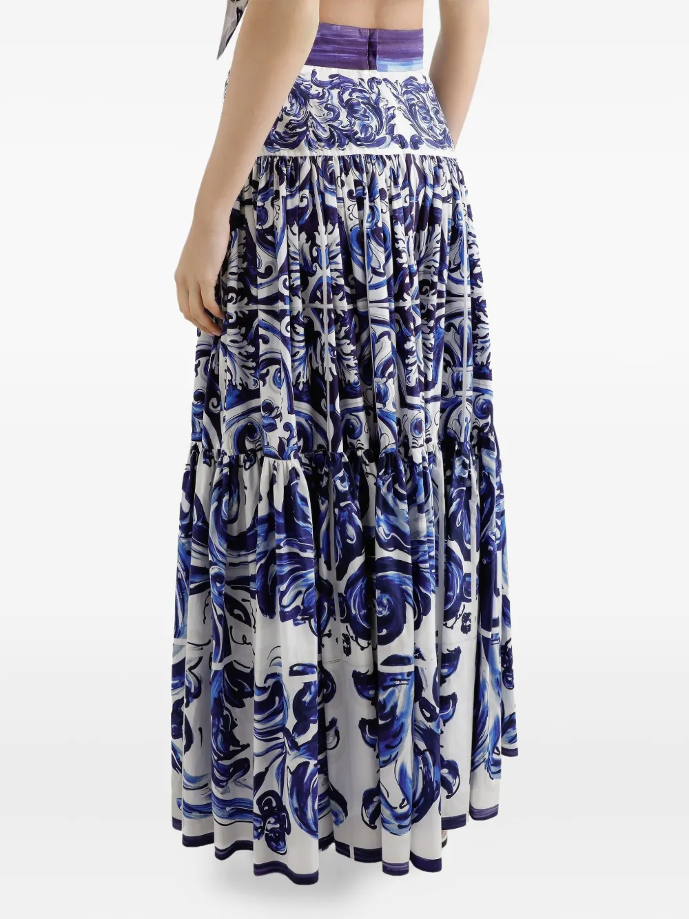 Dolce & Gabbana Majolica-print tiered skirt Blauw