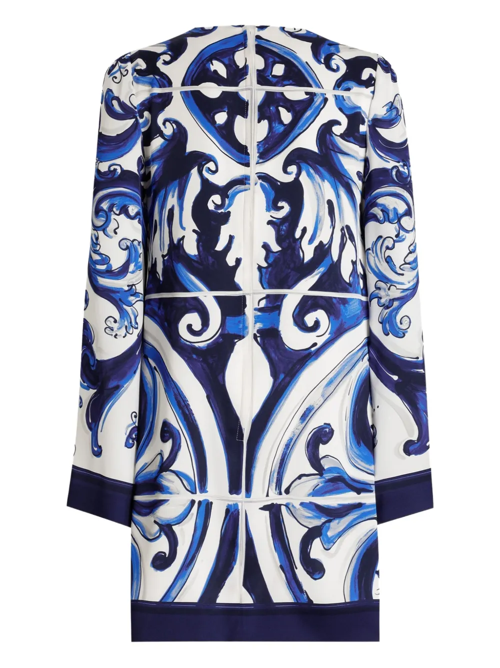 Dolce & Gabbana Majolica-print Long-sleeve Mini Dress In Blue
