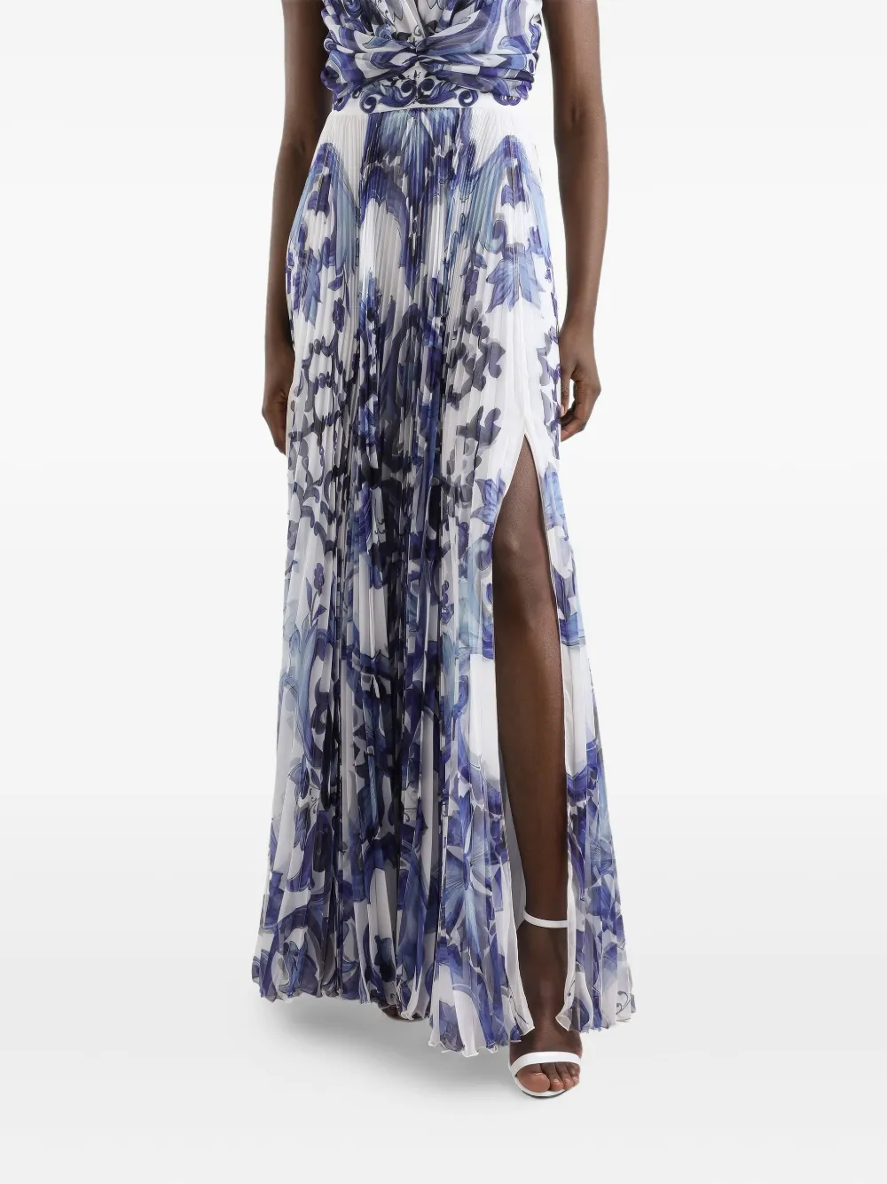Dolce & Gabbana Geplooide jurk met print Blauw