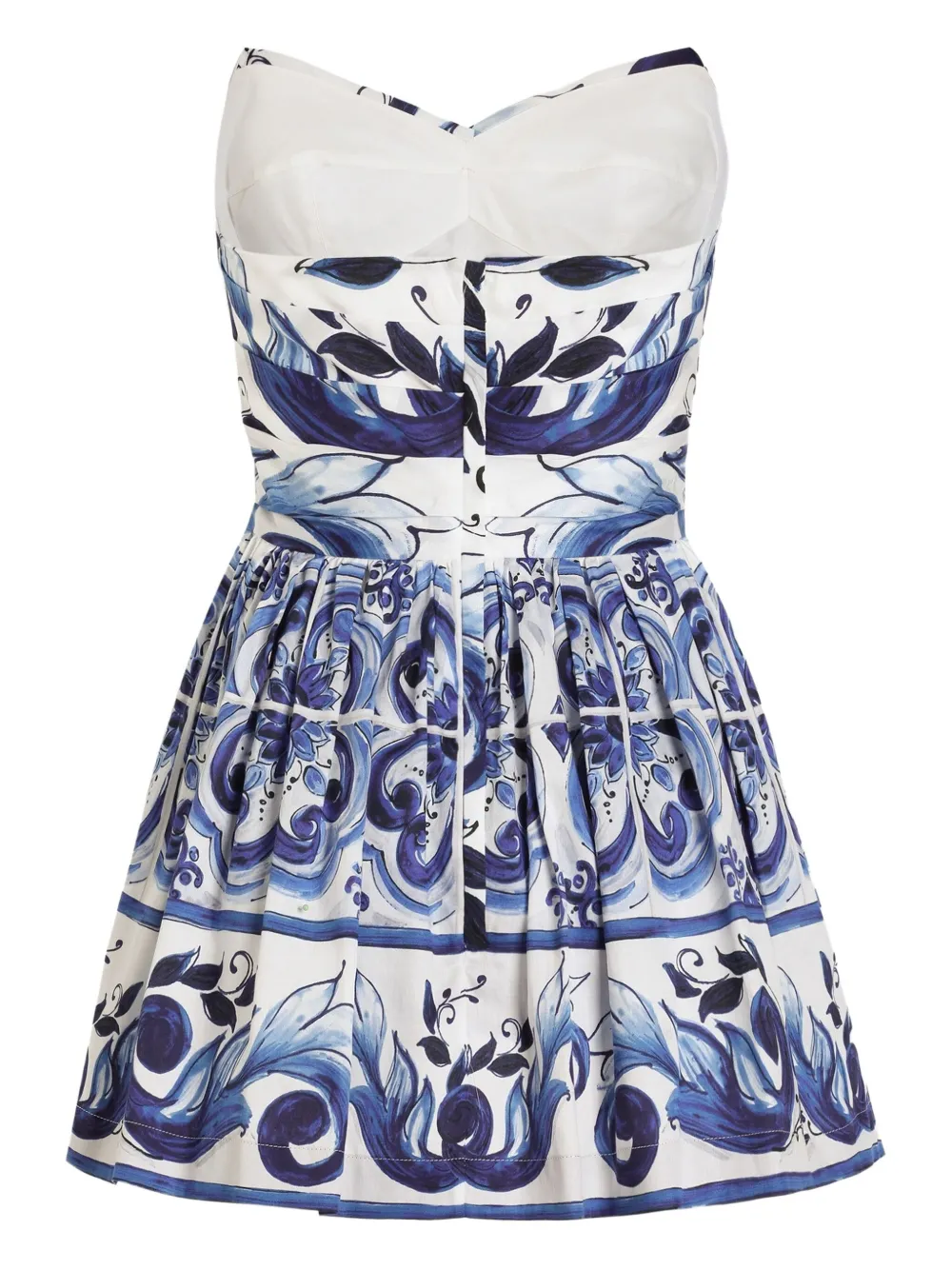 Dolce & Gabbana Majolica-print strapless mini dress - Wit