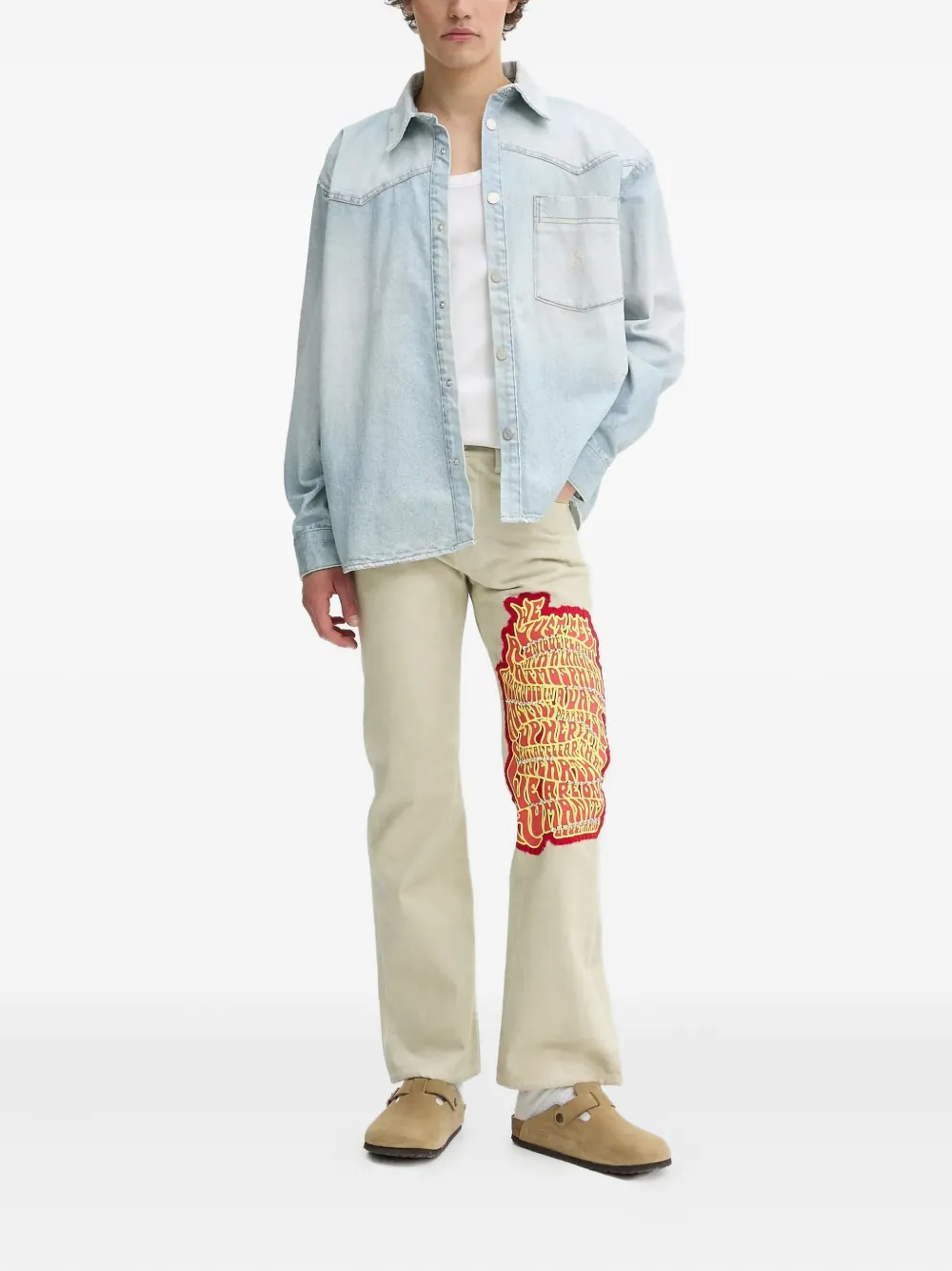 BLUEMARBLE Jeans met borduurwerk en studs - Beige