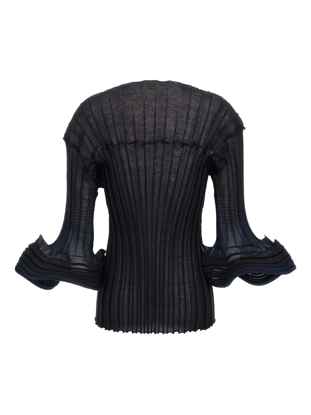 Issey Miyake Asagao geribbelde trui met klokmouwen Blauw