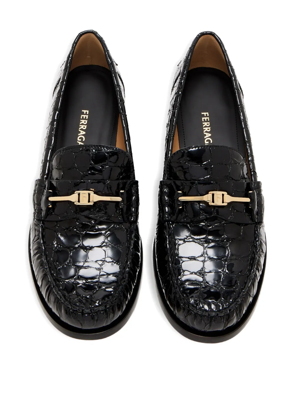 Ferragamo Loafers met krokodillen-reliëf Zwart