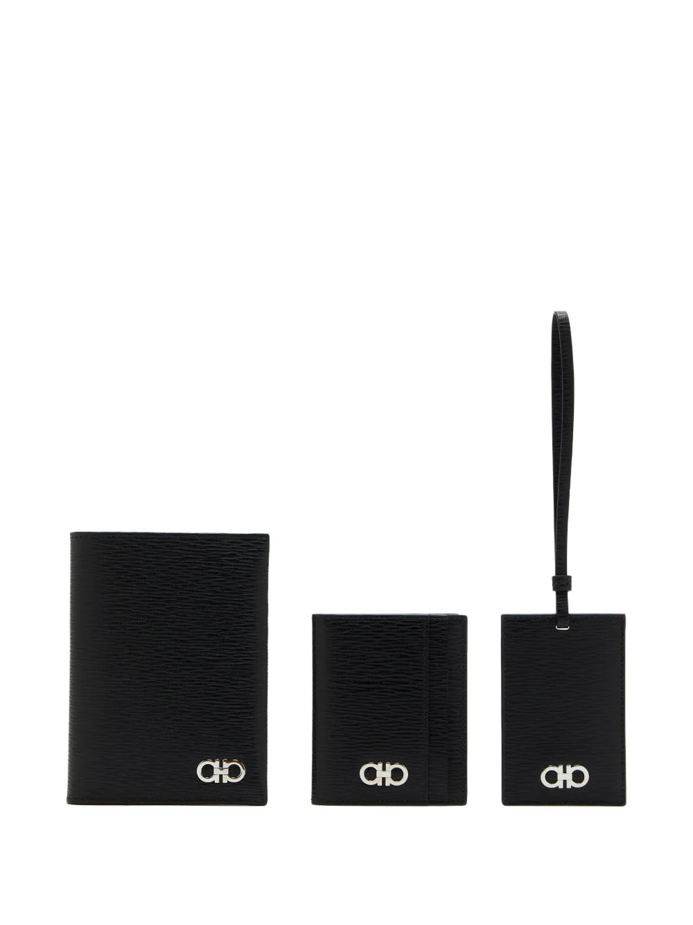 Ferragamo Logo Leather Wallet (set Of Three) In Black