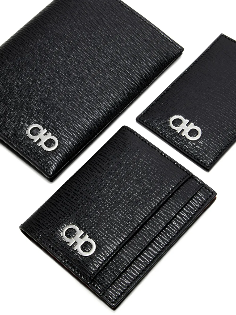 Ferragamo Logo Leather Wallet (set Of Three) In Black