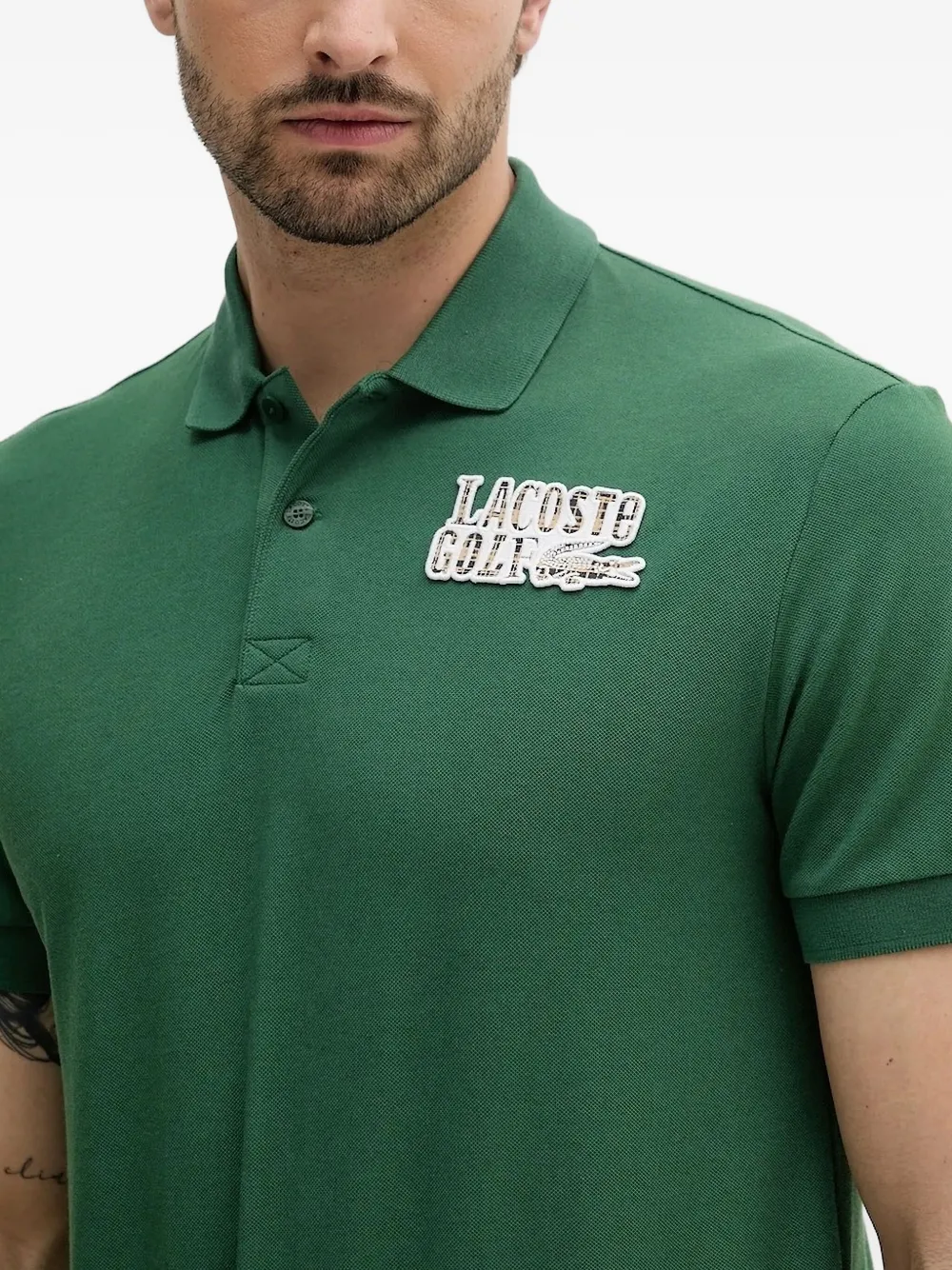 Lacoste crocodile-patch short-sleeved polo shirt Groen
