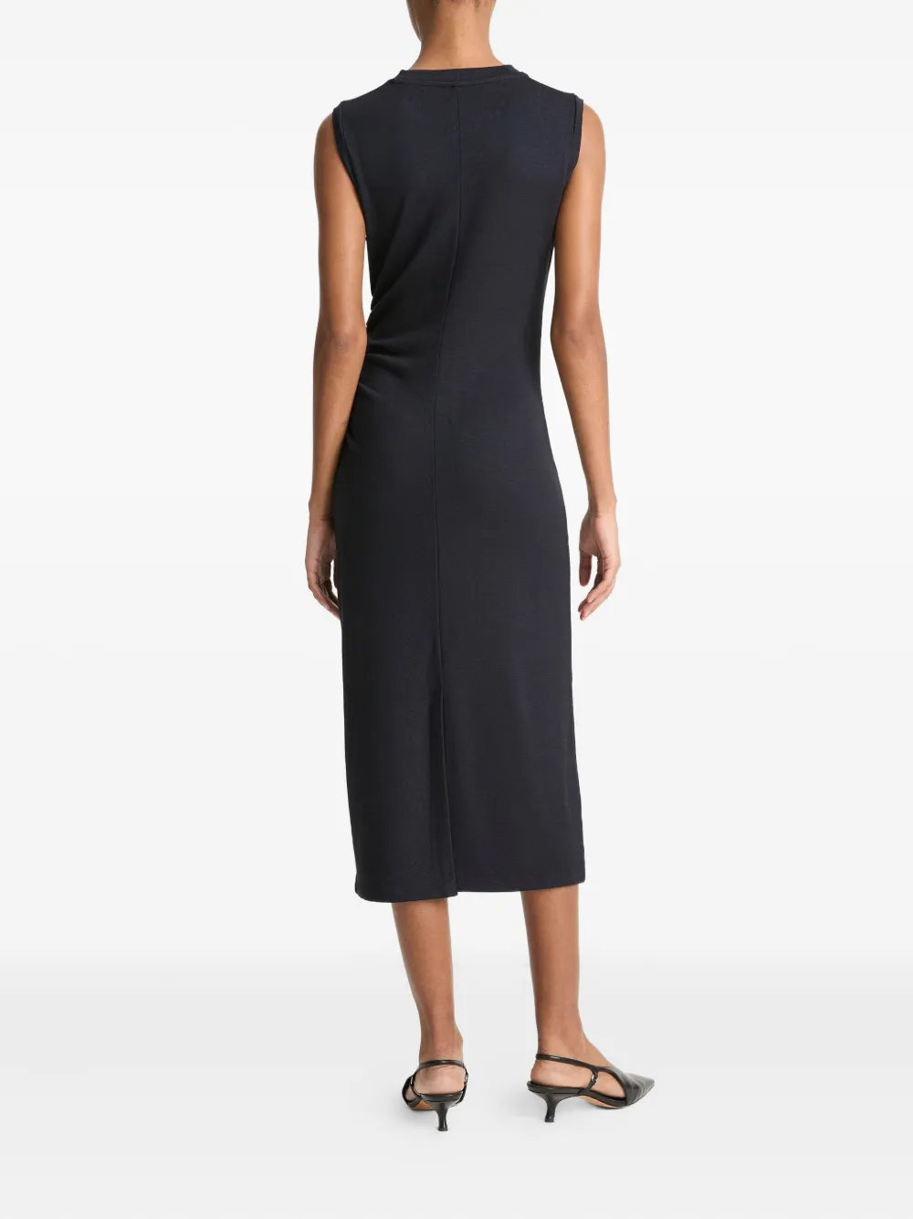 Vince Side Ruched Sleeveless Knit Midi Dress In Black
