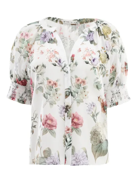 alice + olivia puff-sleeve floral blouse