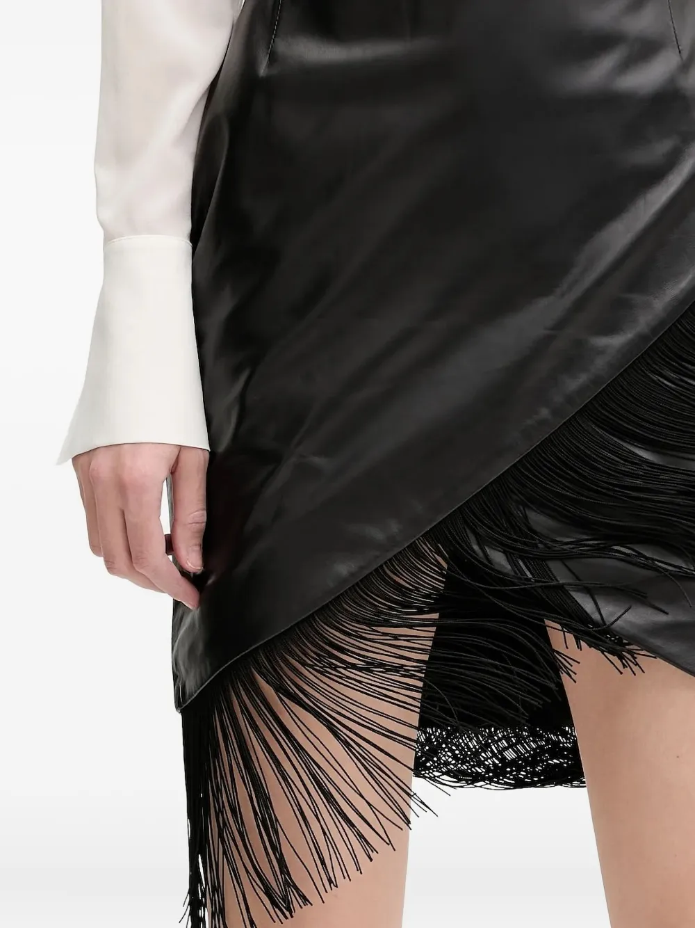 Iro Leather Fringe Asymmetric Midi Skirt In Black