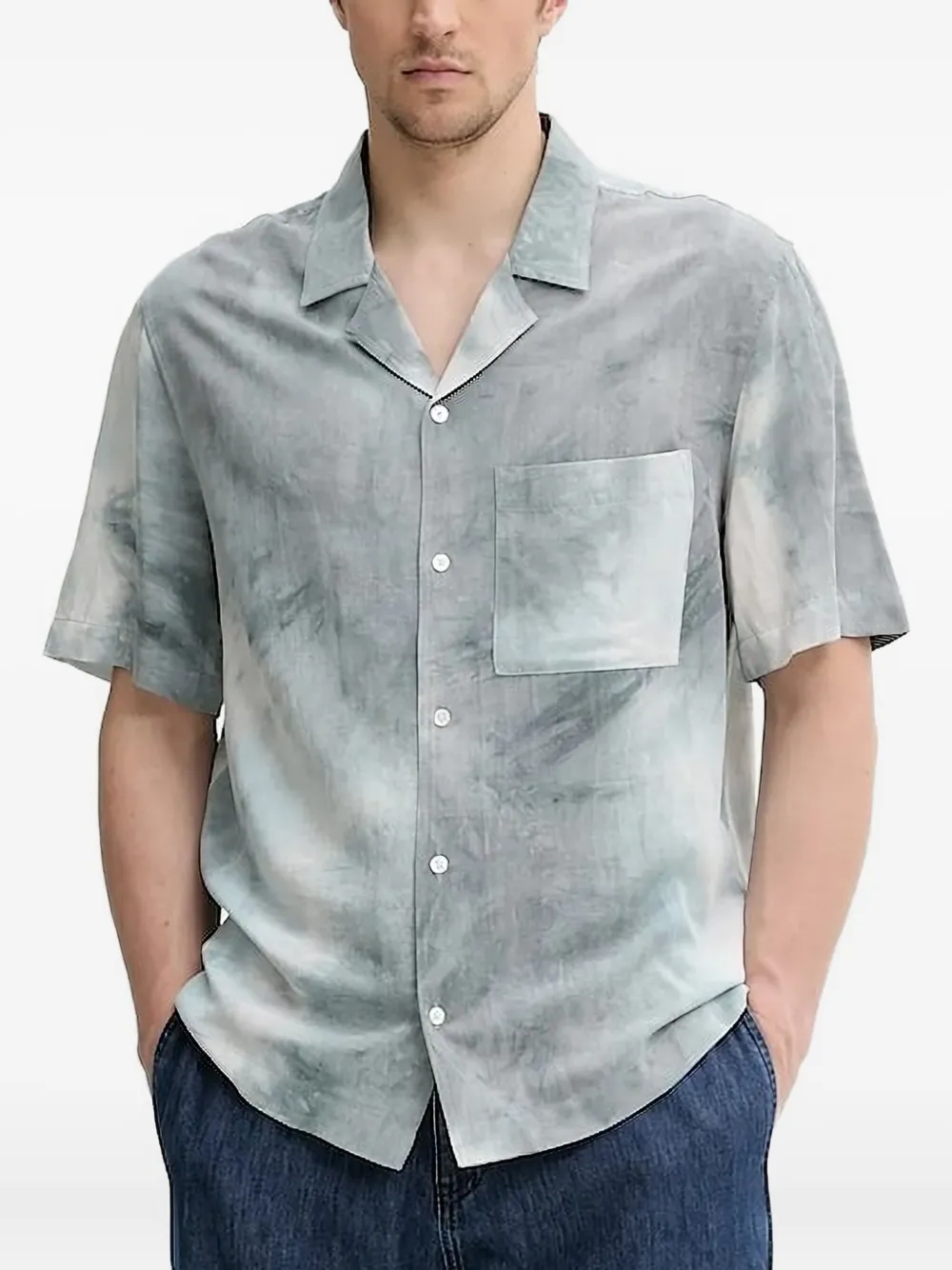Iro Revere-collar Tie-dye Shirt In Blue