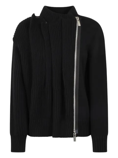 sacai ribbed-knit zip-front cardigan