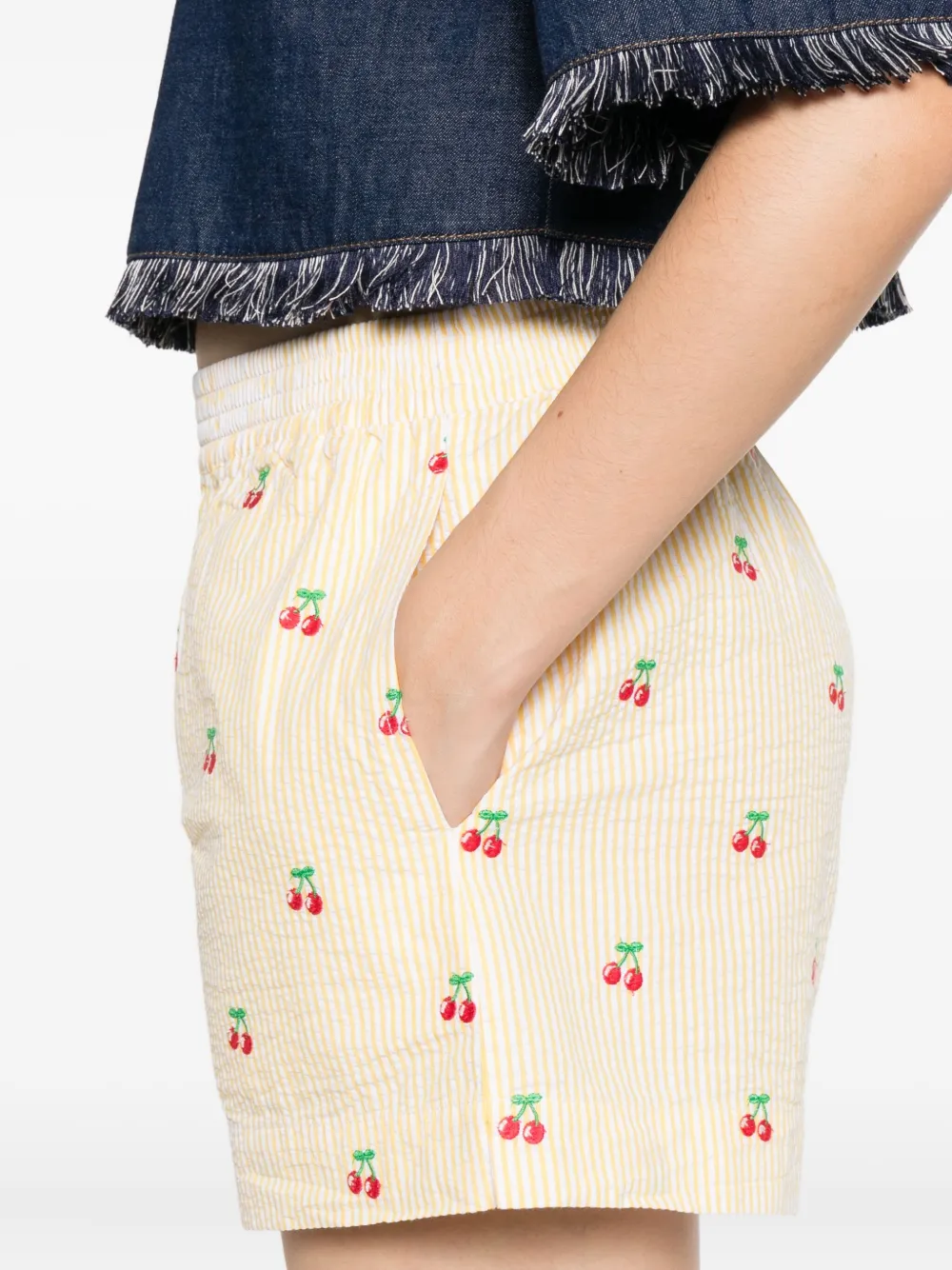 MC2 Saint Barth Meave gestreepte shorts met kersenpatroon Geel